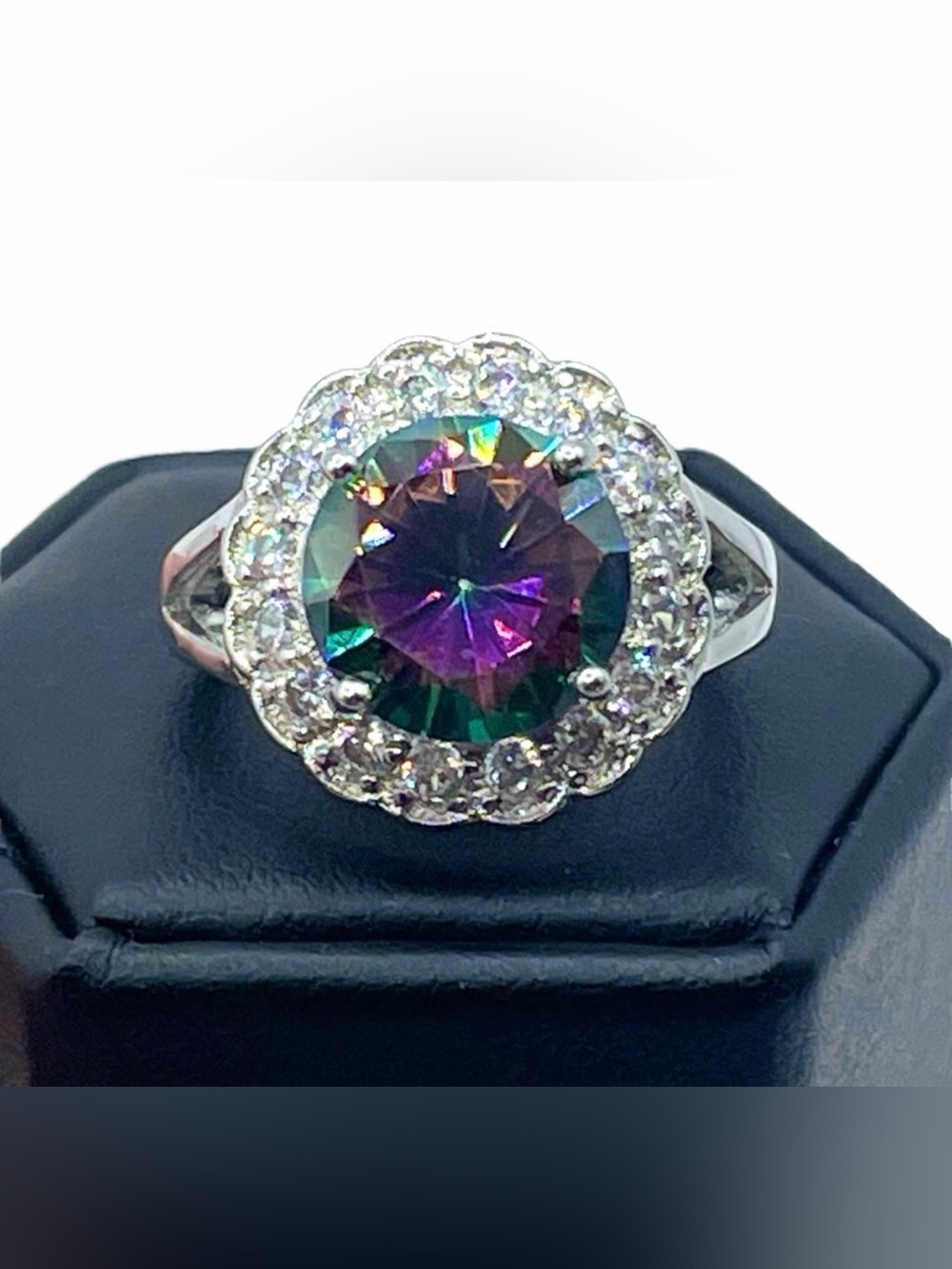 Blossoming Round Mystic Topaz 18k White Rolled Gold Ring